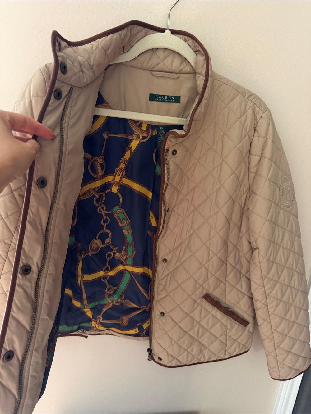 Lauren Ralph Lauren Cream Quilted Puffer with Brown Trim - Picture 4 of 5